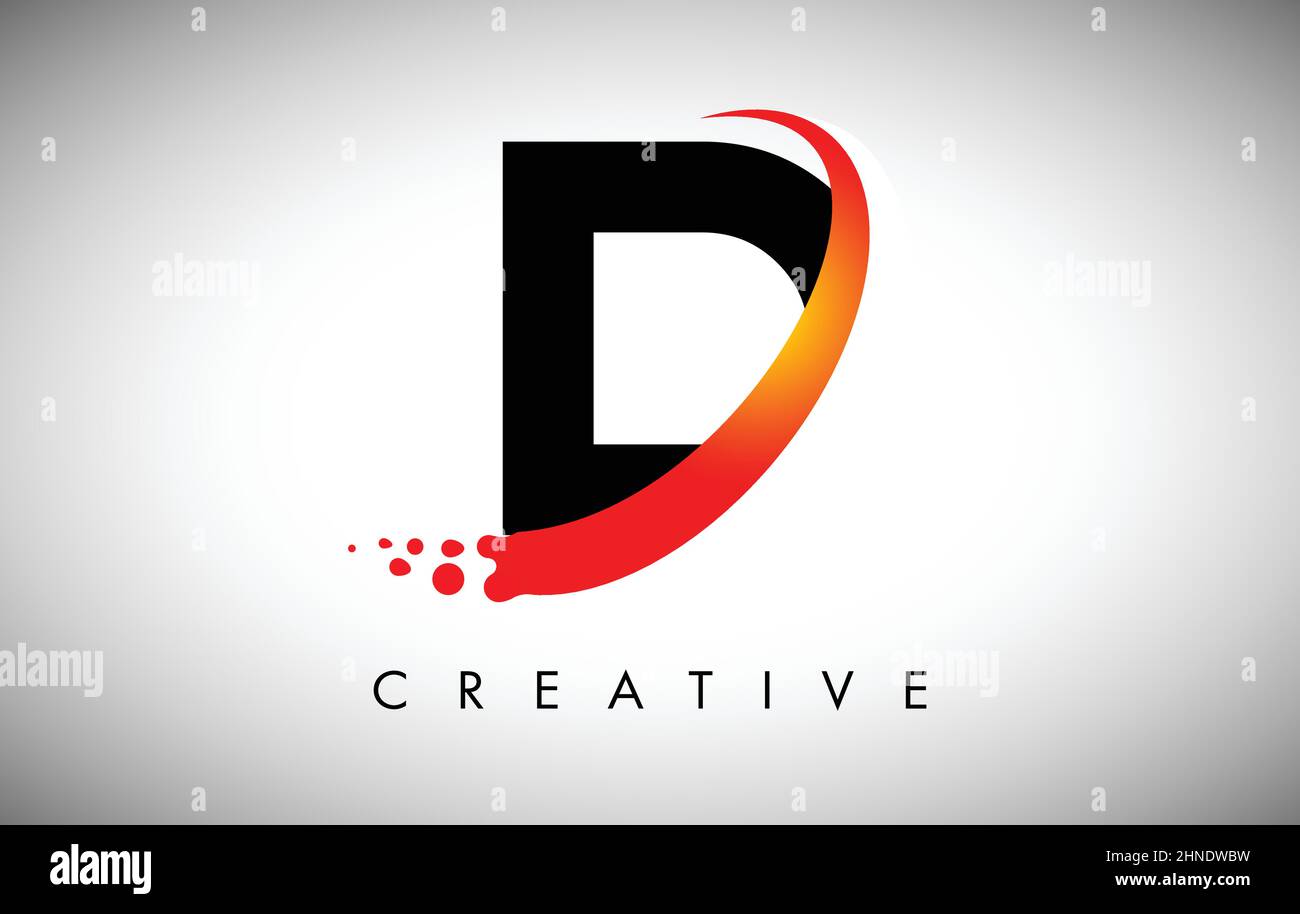Creative Letter D Logo with Curved Red Swoosh and Dots. Modern Trendy ...