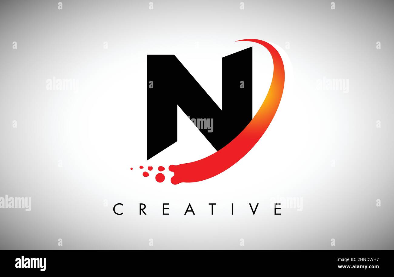 Creative Letter N Logo with Curved Red Swoosh and Dots. Modern Trendy ...