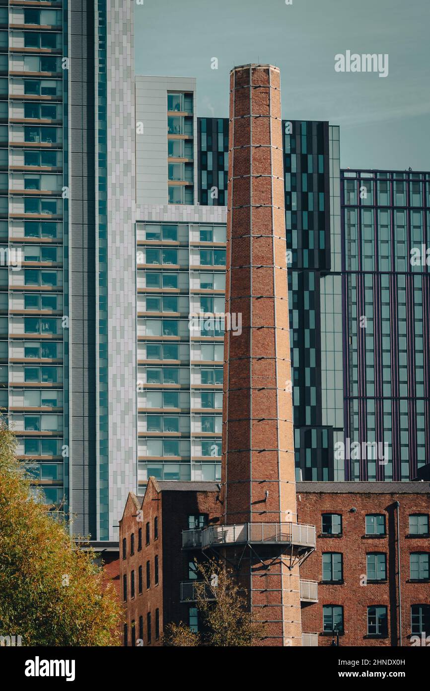 Contrasting old and new architecture in the Castlefields area of Manchester Stock Photo
