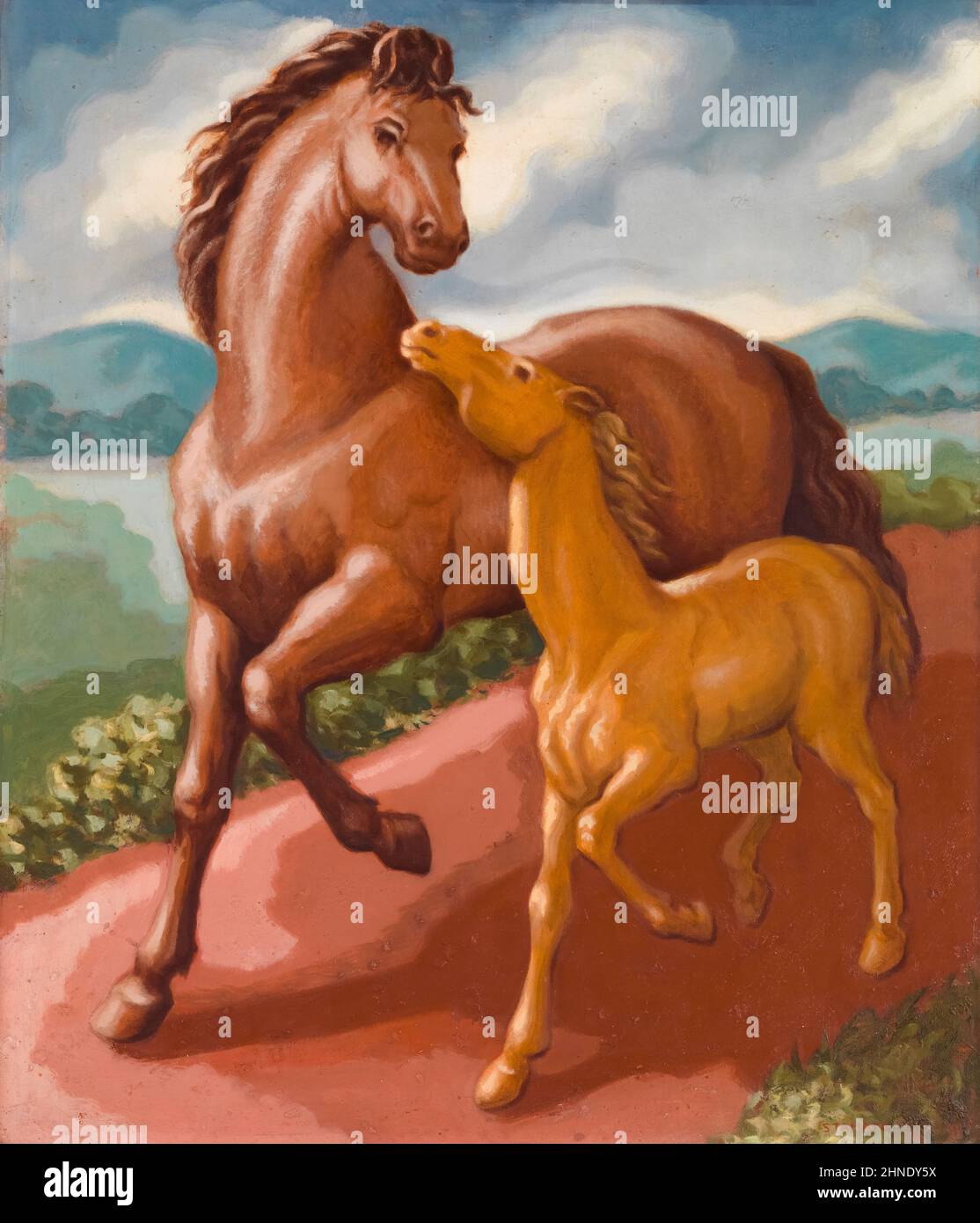 Frank Stamato, Horse painting, Filly and Colt, (Horses), painting, oil on canvas, 1934 New Deal art Stock Photo