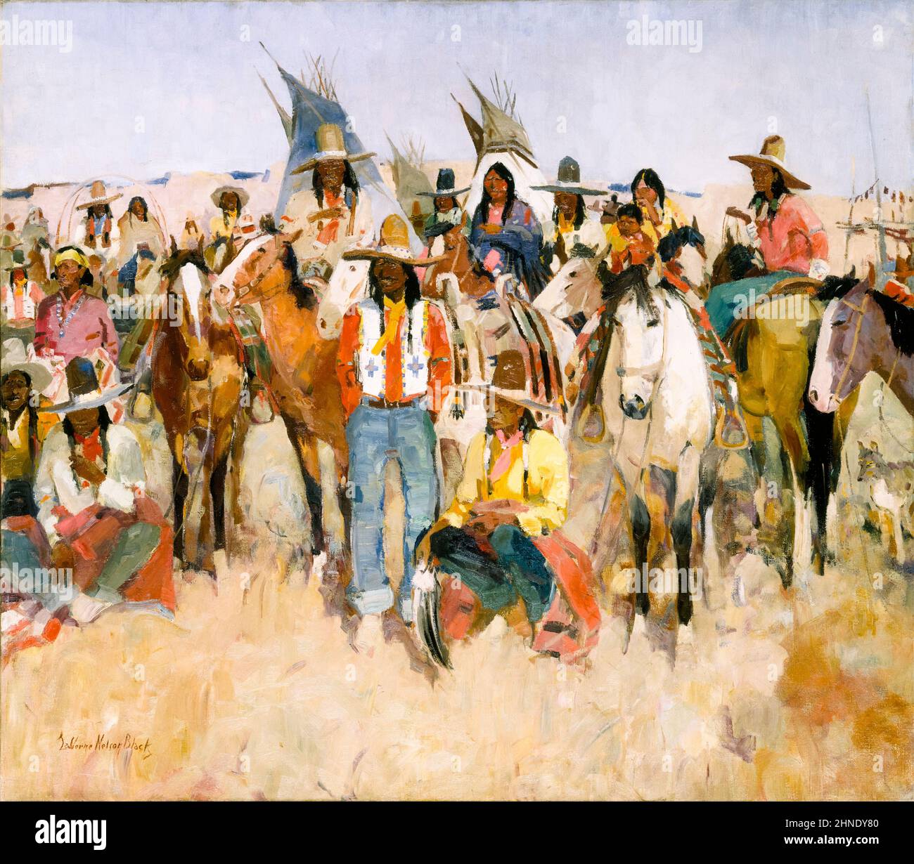 LaVerne Nelson Black, Jicarilla Apache Fiesta, painting, oil on canvas, 1934 Stock Photo
