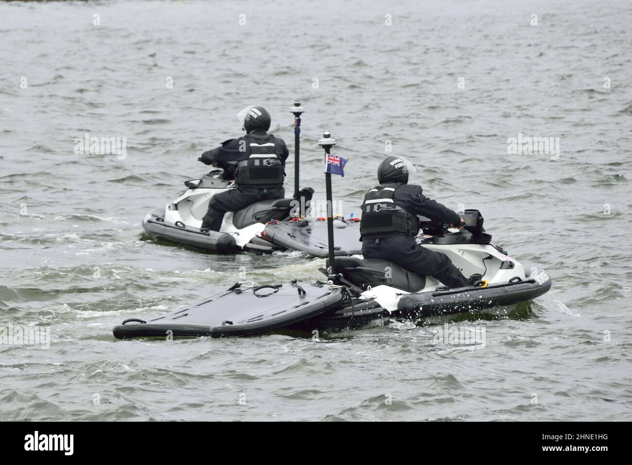 UK Border Force offices undertaking training exercise using Jet Skis in