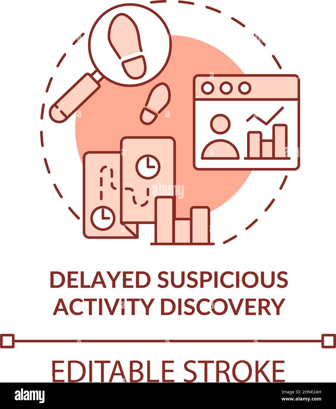 Delayed suspicious activity discovery red concept icon Stock Vector