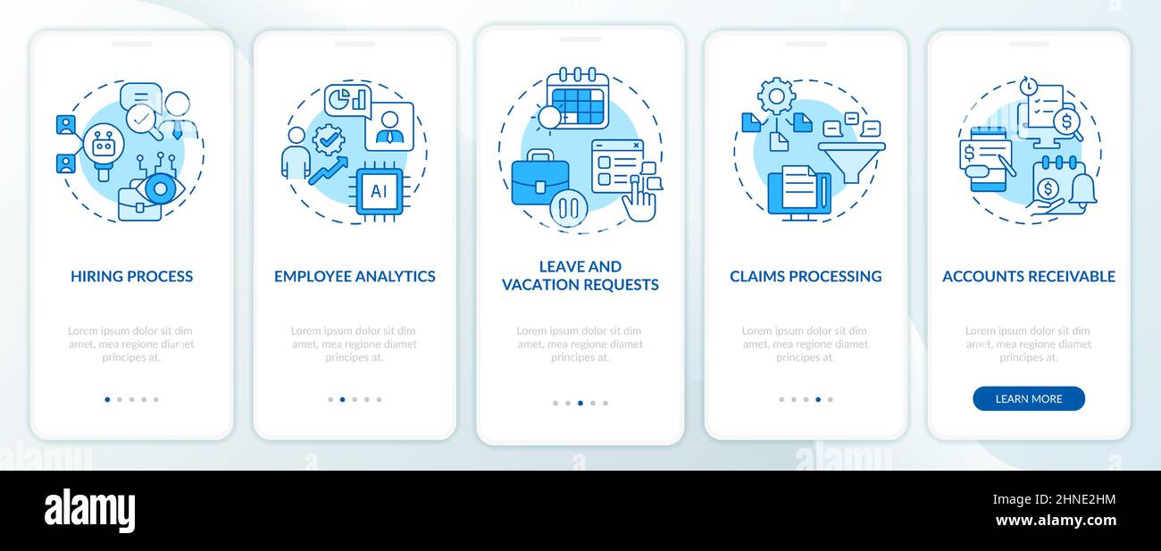 Examples of automation in business blue onboarding mobile app screen ...