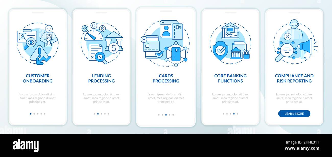 Automated banking blue onboarding mobile app screen Stock Vector Image ...