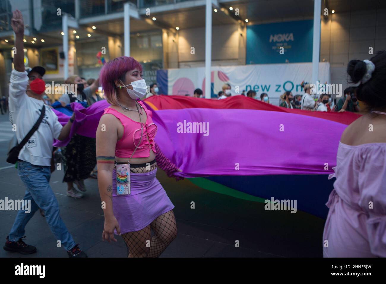 Activist LGBTQ people march with rainbow flags, shout out for equal ...
