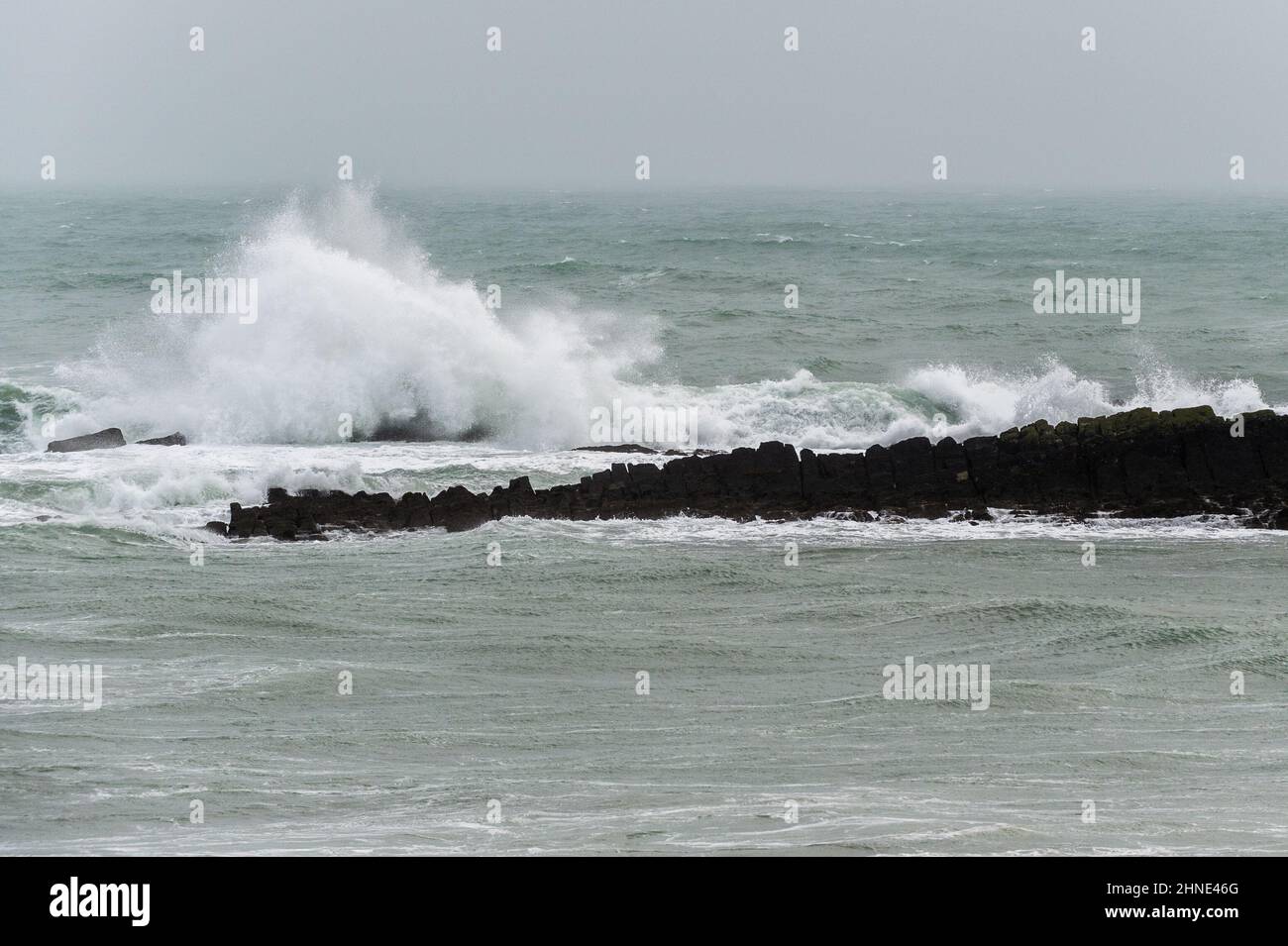 Owenahincha, West Cork, Ireland. 16th Feb, 2022. Storm Dudley hit Ireland today with 65KMH winds and gusts of up to 110KMH. Owenahincha took a pounding from huge waves. Credit: AG News/Alamy Live News Stock Photo