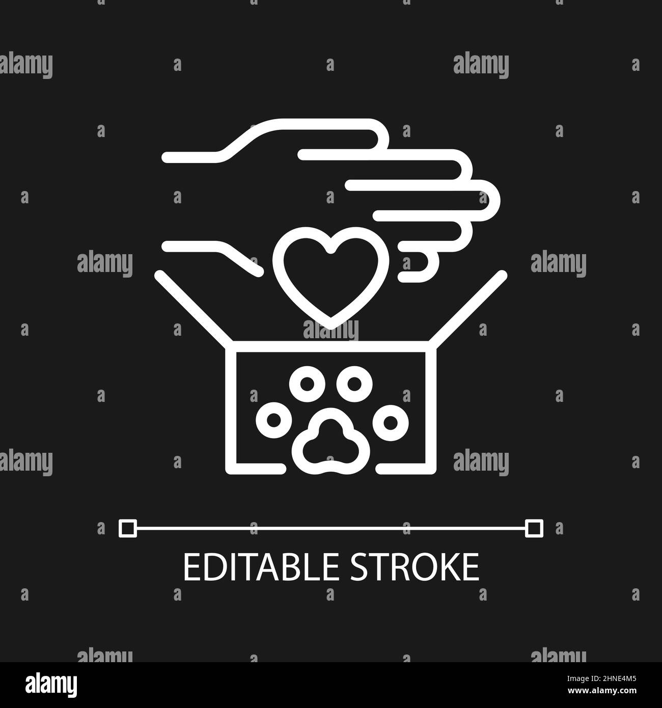 Animal donations pixel perfect white linear icon for dark theme Stock Vector