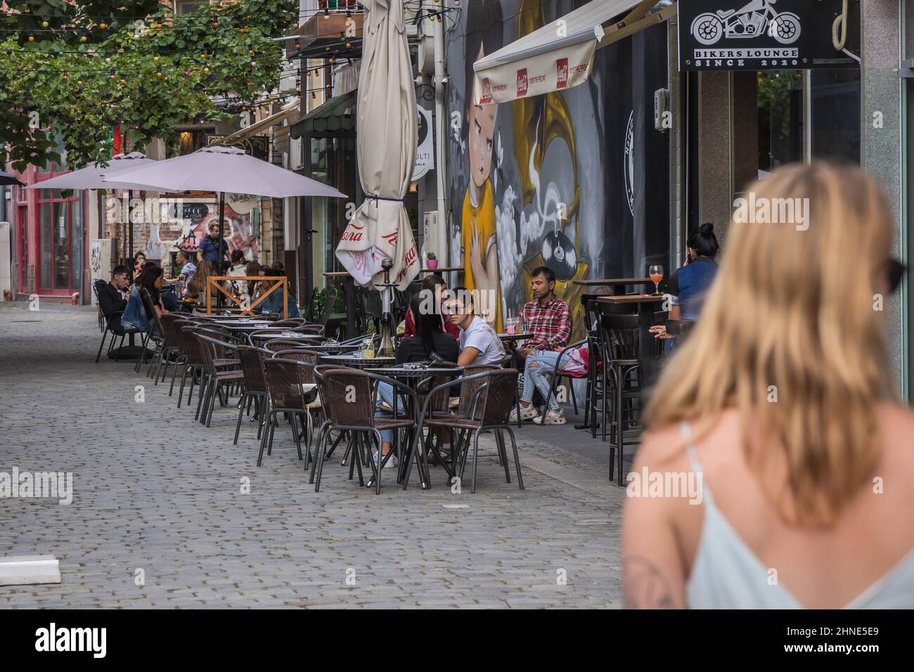 Bikers Lounge 2020 bar in Kapana - The Trap famous art quarter of Plovdiv city, capital of Plovdiv Province in south-central Bulgaria Stock Photo