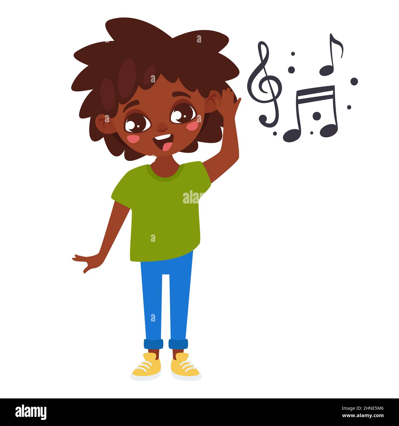 African American kid hearing nice music sounds Stock Vector