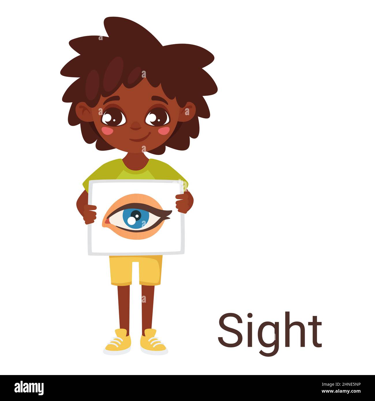 kid holding a poster with an eye Stock Vector