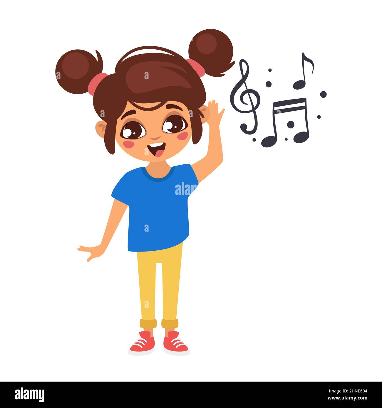 illustration of Caucasian kid hearing nice music Stock Vector