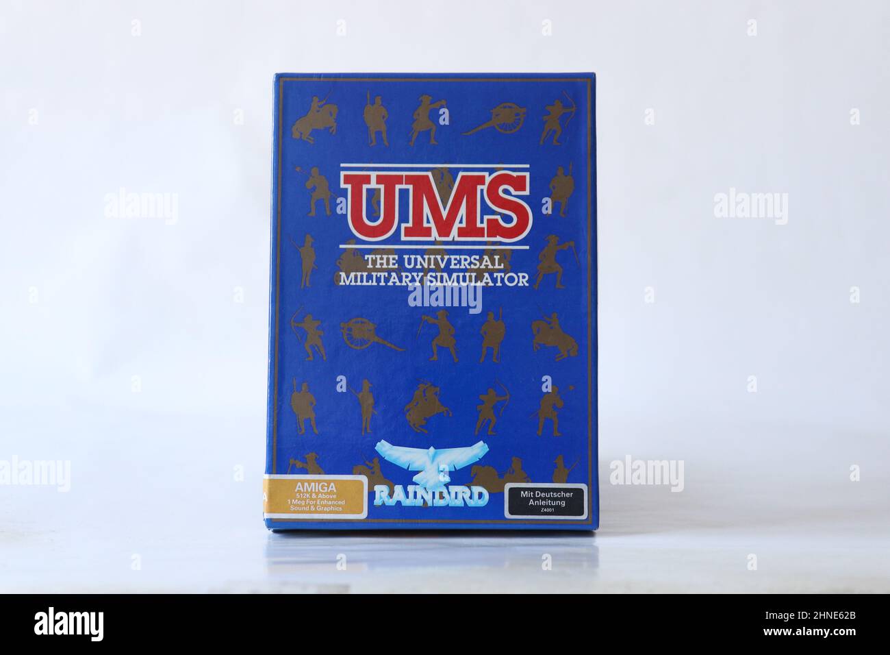 BERLIN - FEBRUARY 12, 2022: Vintage Retro Video Game UMS - THE UNIVERSAL MILITARY SIMULATOR for the Commodore Amiga on Floppy Disks. Rainbird released Stock Photo