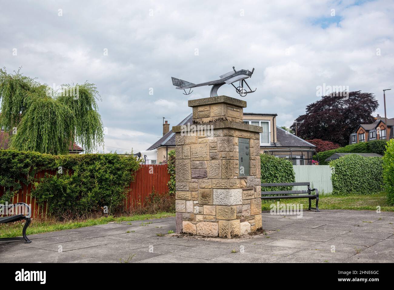 Monument, memorial to aviation pioneers, the Barnwekk Brothers at Causewayhead, Stirling, Scotland. Stock Photo