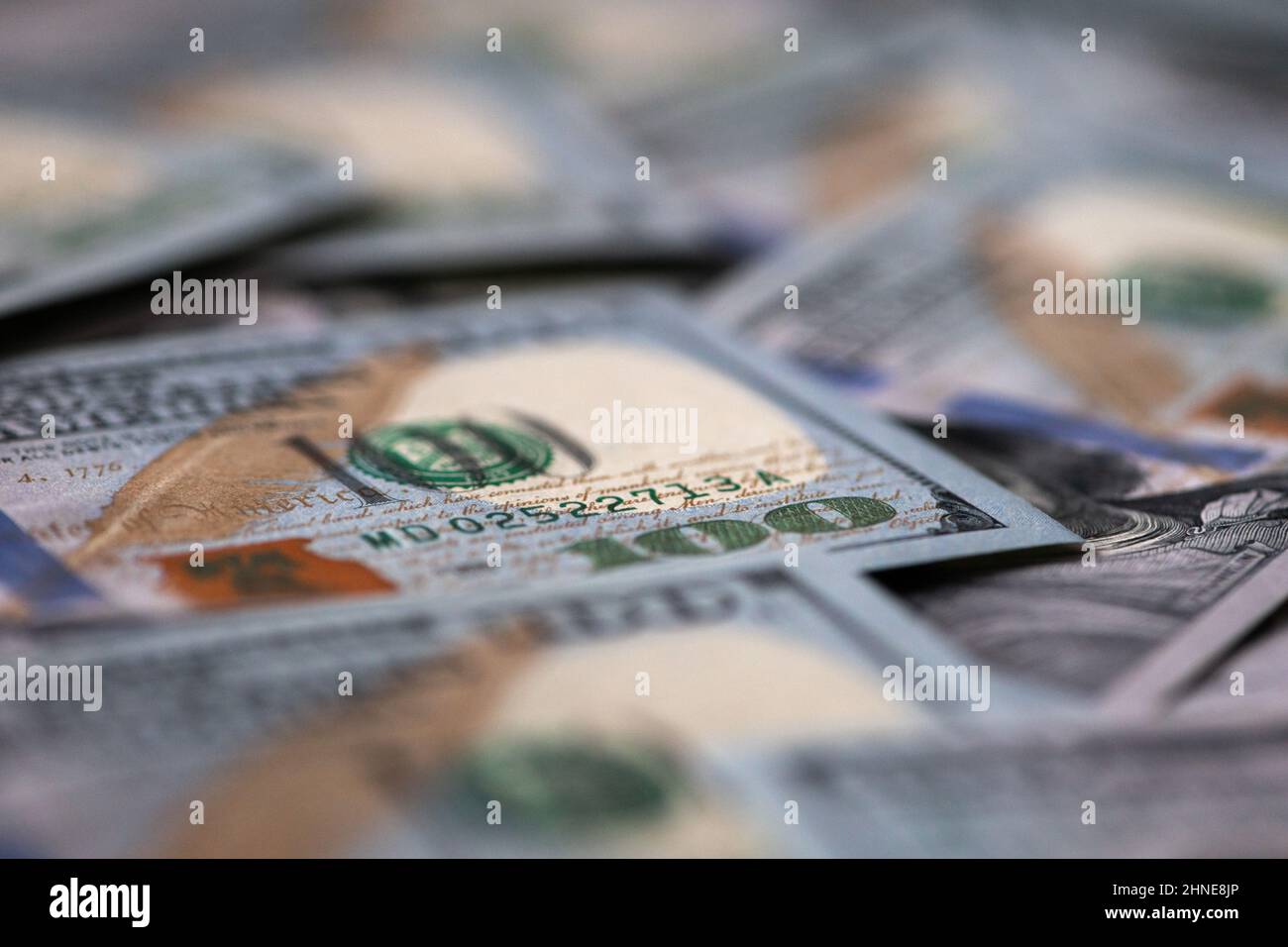 Many banknotes of the United States of America background Stock Photo