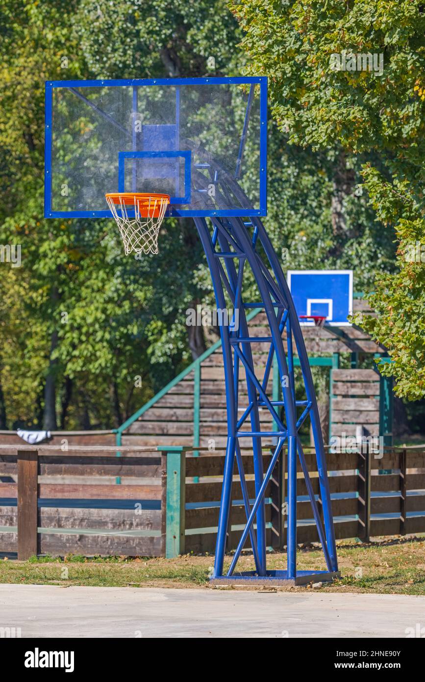 Blue Basketball Hoop Steel Structure Outdoor Sports Stock Photo