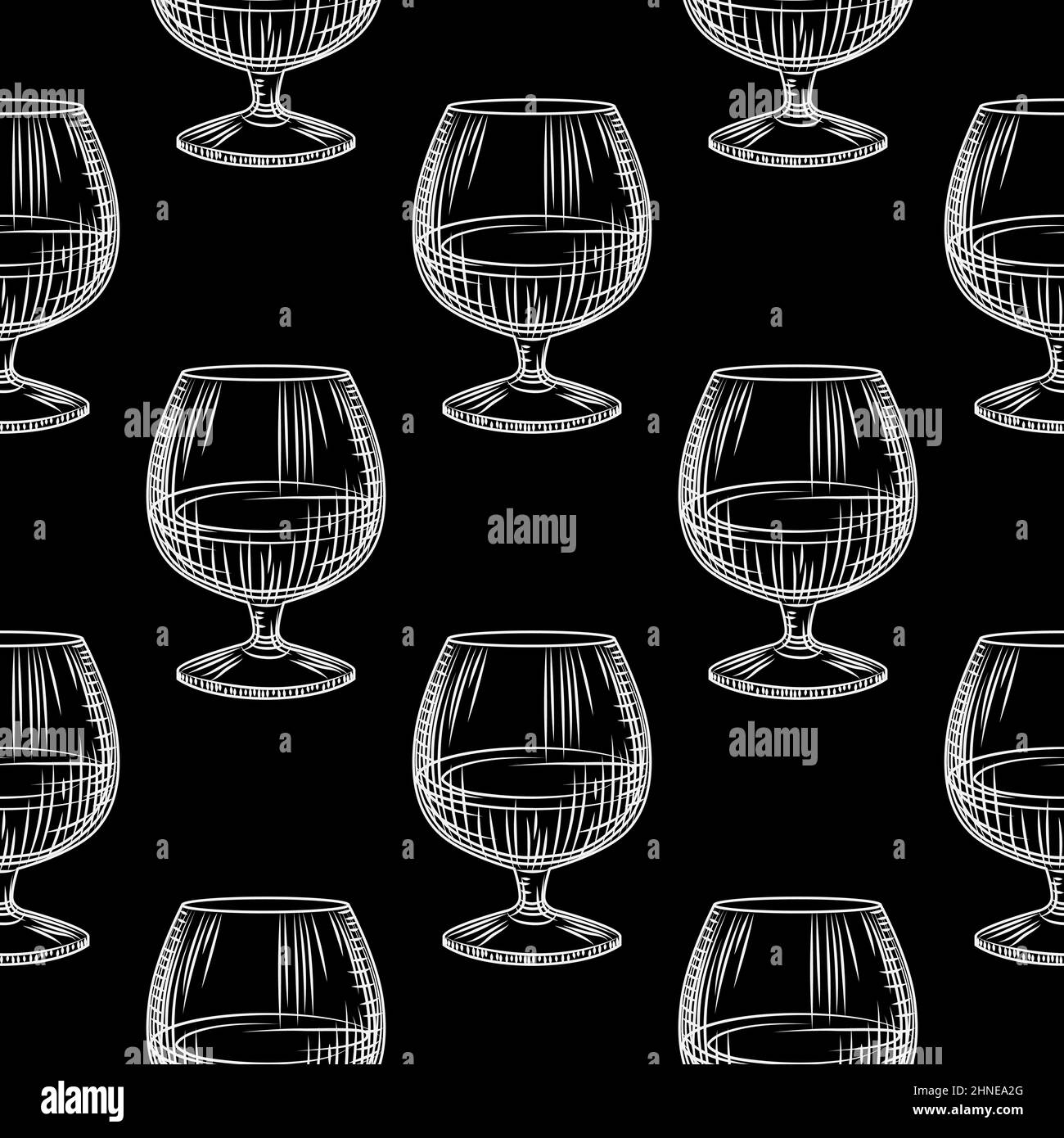 Hand drawn snifter glass seamless pattern. Glass of brandy or cognac on