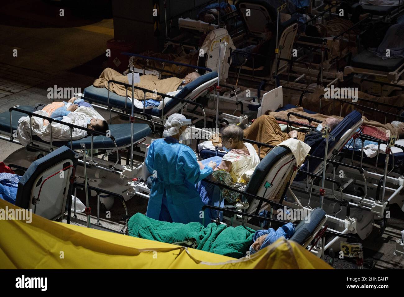 Hong Kong, China. 16th Feb, 2022. A health worker wearing a Personal