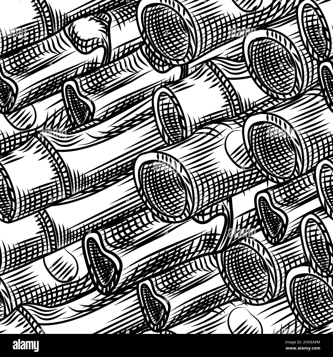 Engraved bamboo branches seamless pattern for textile design. Monochrome background. Vintage japanese style vector illustration for fabric design. Stock Vector