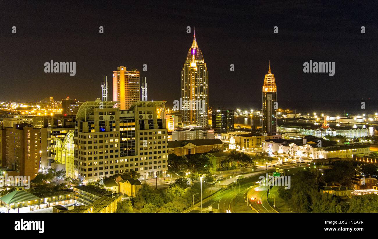 Mobile, Alabama skyline at night Stock Photo Alamy