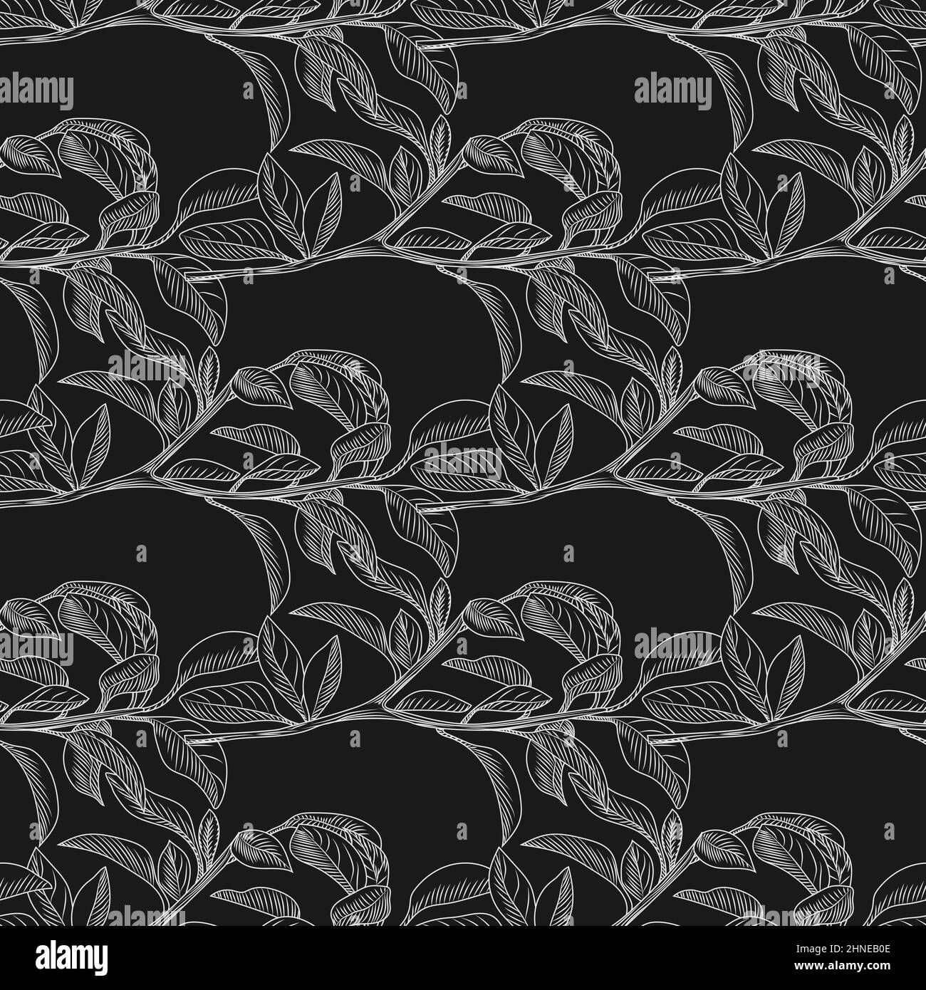 Black and white leaf seamless background. Monochrome leaves wallpaper ...