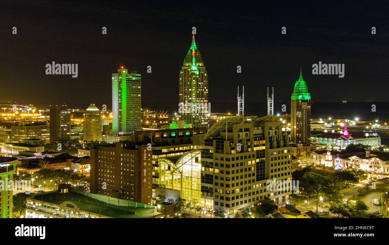 Mobile, Alabama skyline at night Stock Photo Alamy
