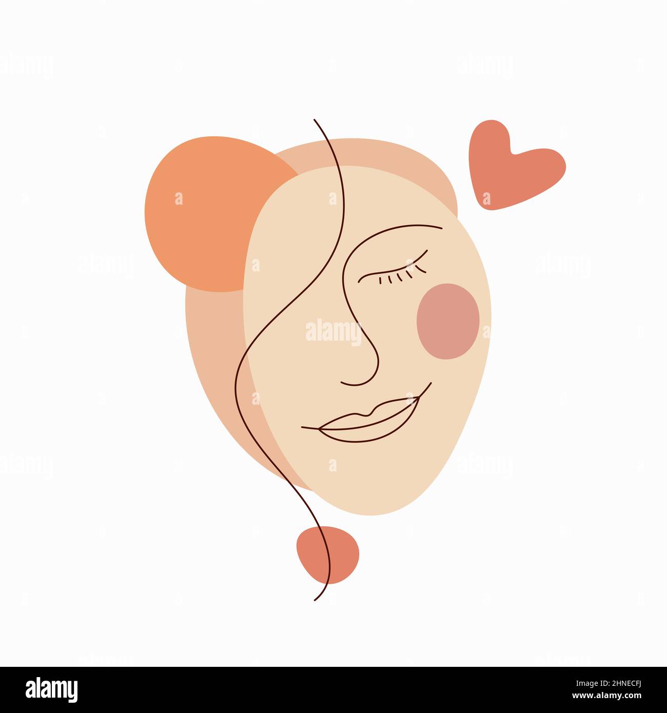 Vector illustration of abstract modern line minimalistic woman face and different colorful shapes isolated on white background for your design Stock Vector