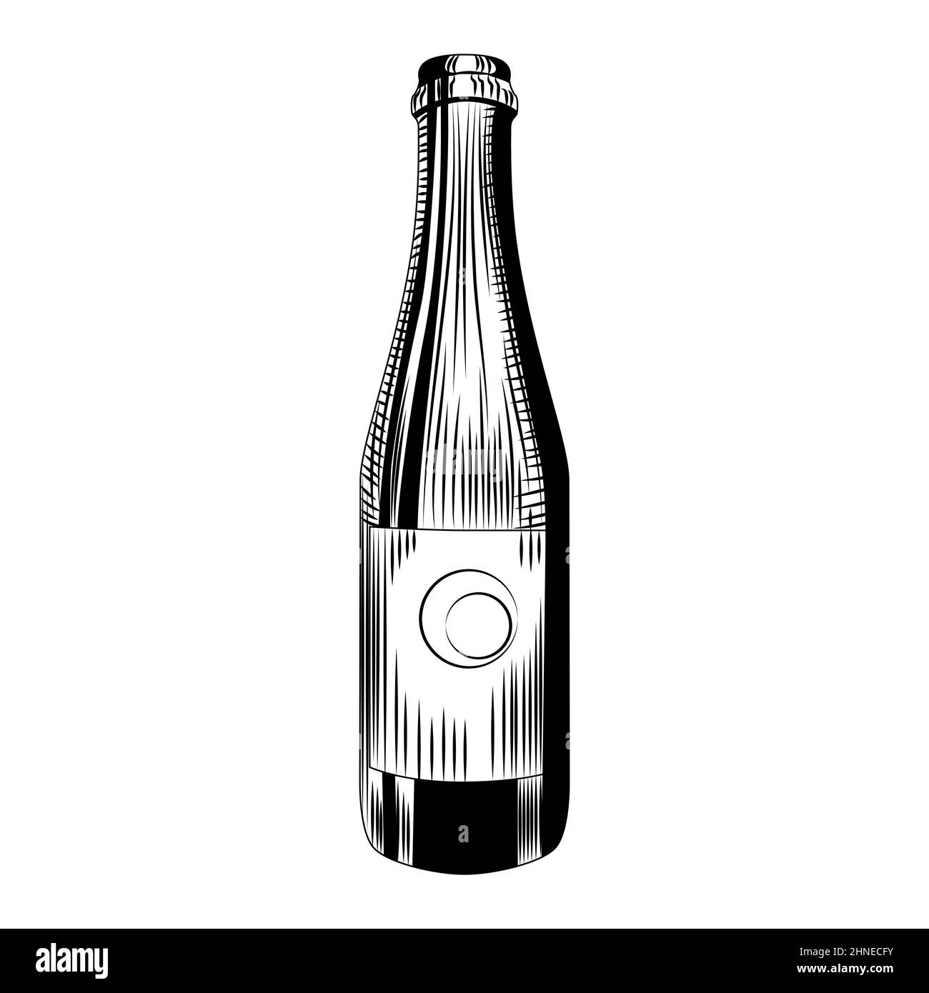 Craft beer bottle template. Hand drawn cider bottle isolated on white background. Vintage
