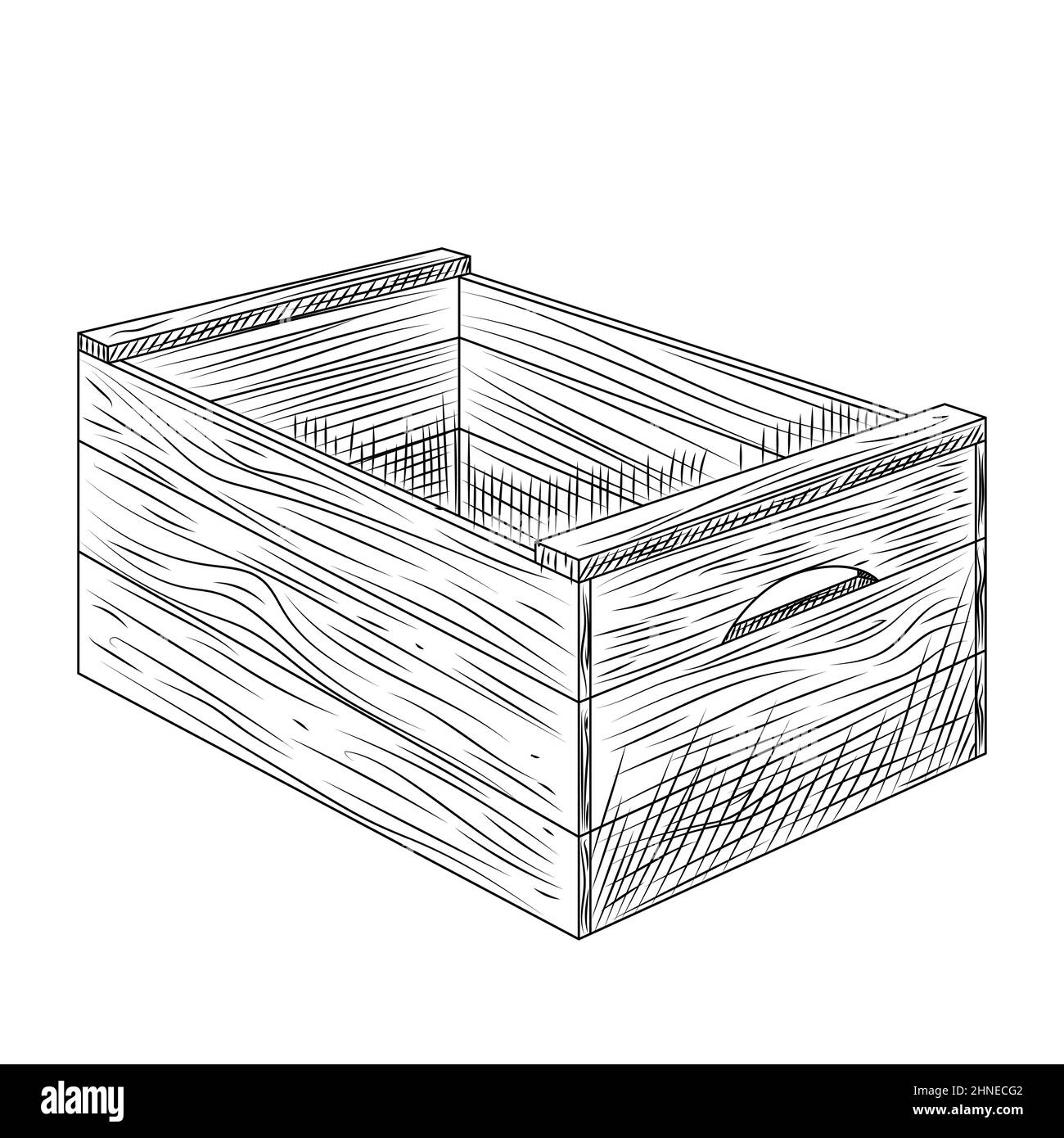 Wooden box isolated on white background. Vintage engraved style. Vector