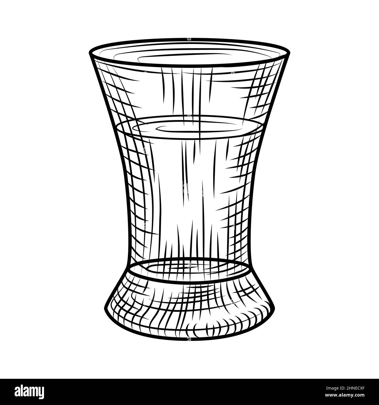 Tequila shot isolated on white background. Full shot glass of alcohol. Vintage engraved style. Vector illustration Stock Vector