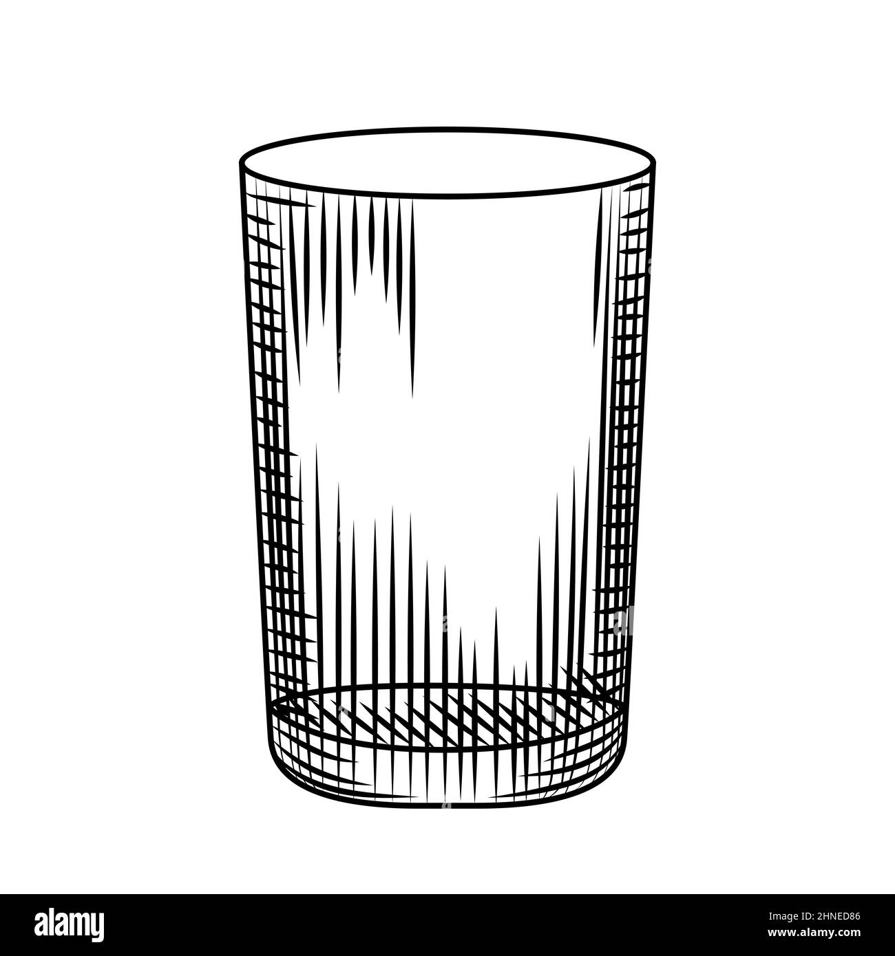 Vintage highball glass. Empty collin glass hand drawn sketch. Engraving vintage style. Vector illustration. Stock Vector