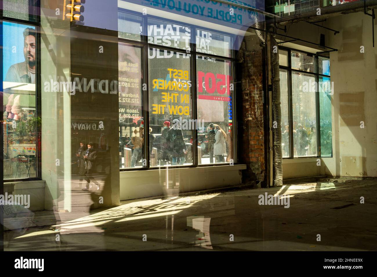 Vacant real estate in Times Square in New York on Sunday, February 6