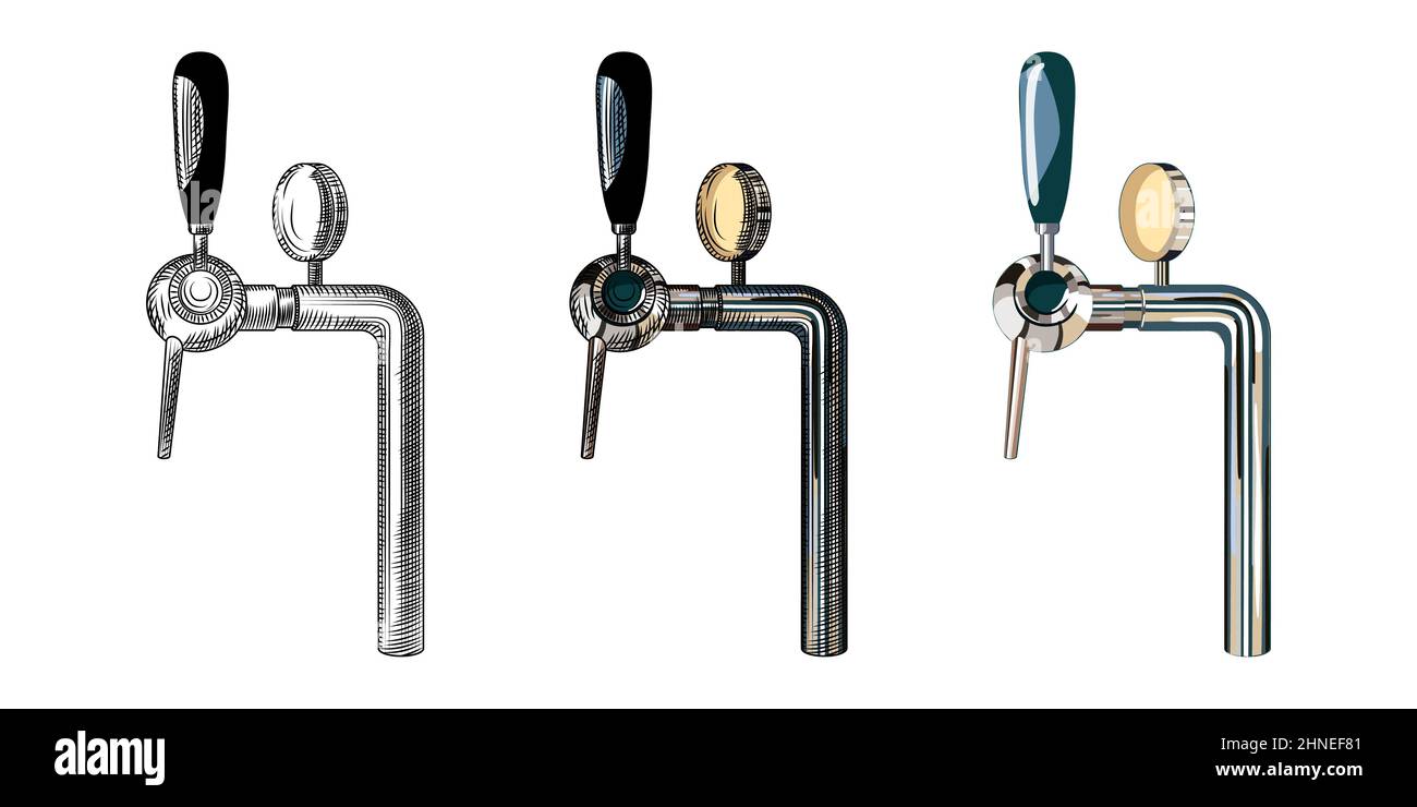 Beer tap isolated on white background. Hand drawn beer tap. Vintage