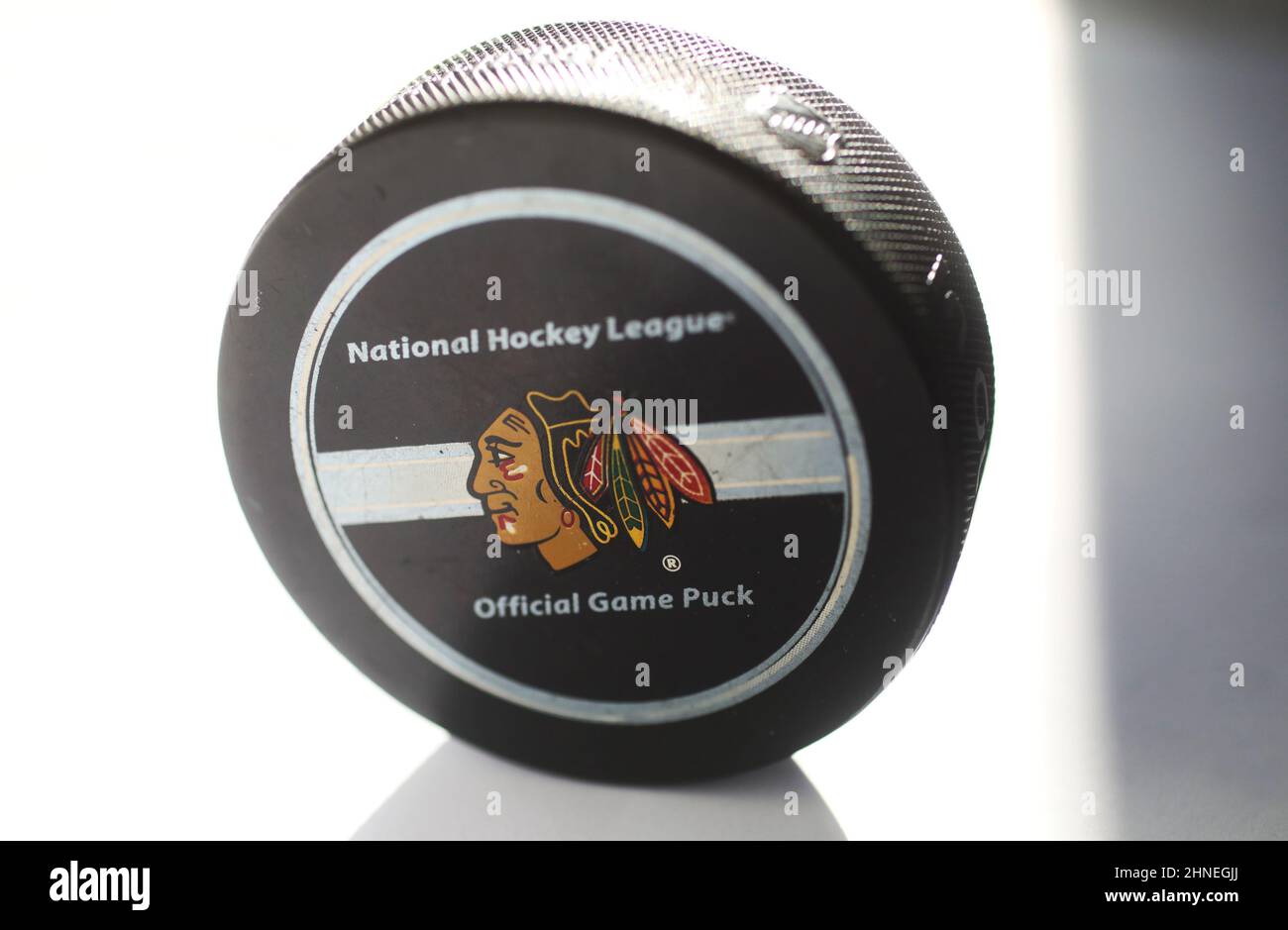 Puck Back Official game puck from NHL, National hockey league, USA. On the back a ...