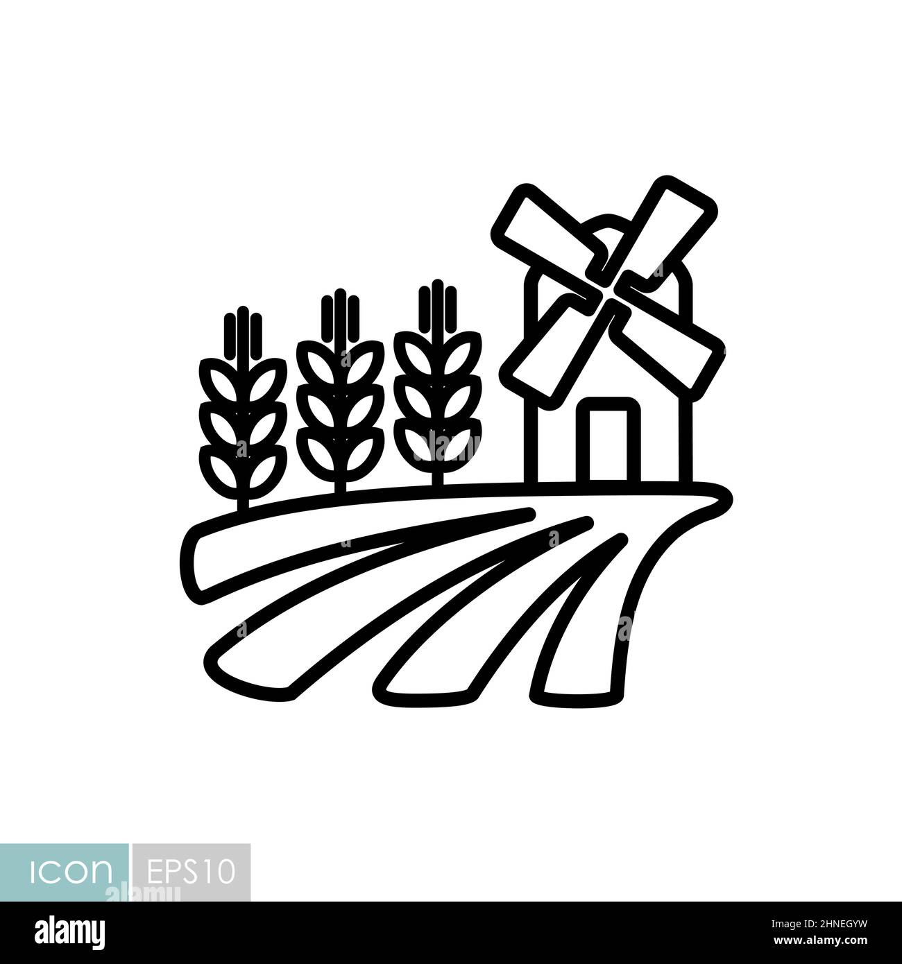 Field with a windmill and ears of wheat icon. Agriculture sign. Graph ...