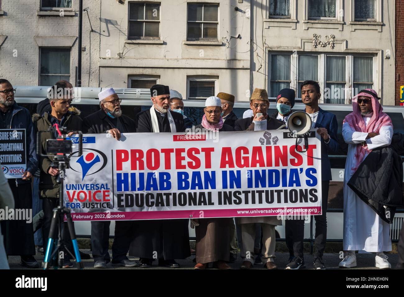 Protest against hijab ban in schools in India, Altab Ali Park, formerly known as St Mary's Park, Whitechapel Road, Tower Hamlets, London, UK Stock Photo