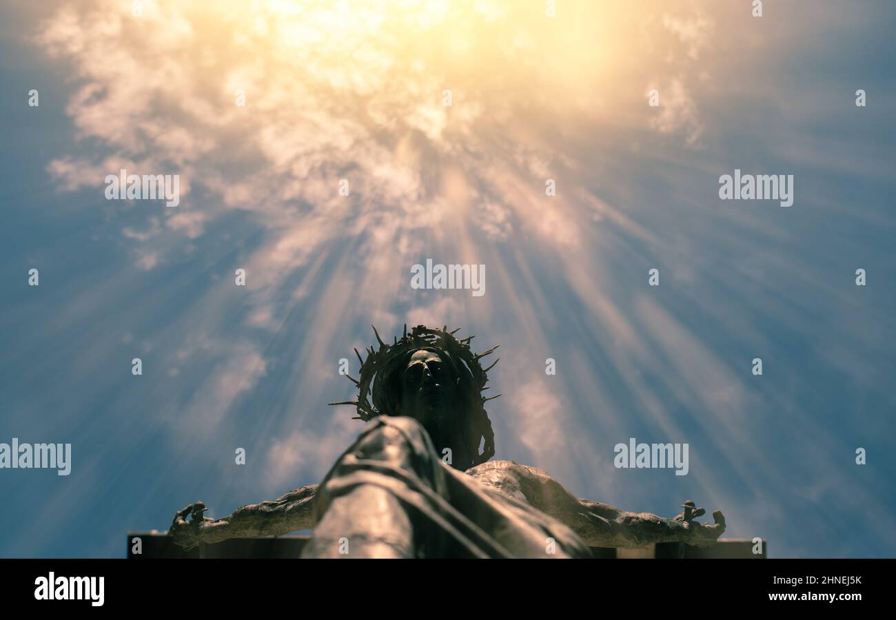 Christian concept for easter. The Crucifixion of Jesus Christ. Stock Photo