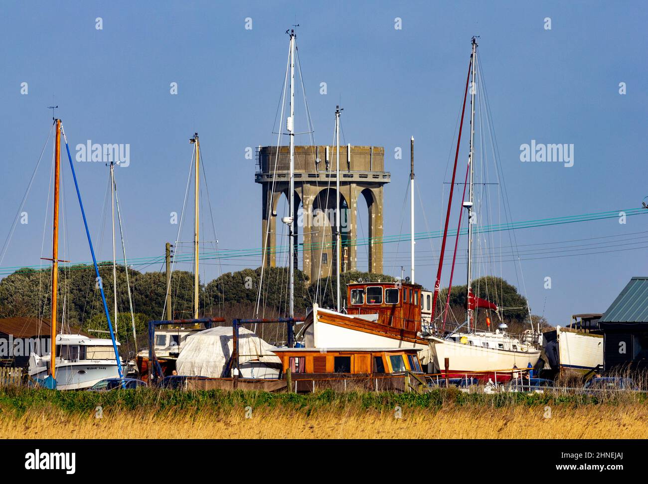 Southwold water tower from River Blyth Walberswick Stock Photo
