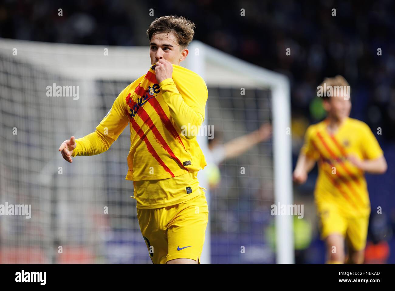 BARCELONA - FEB 13: Pablo Gavi celebrates after scoring a goal