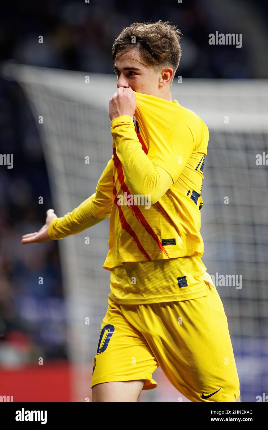 BARCELONA - FEB 13: Pablo Gavi celebrates after scoring a goal