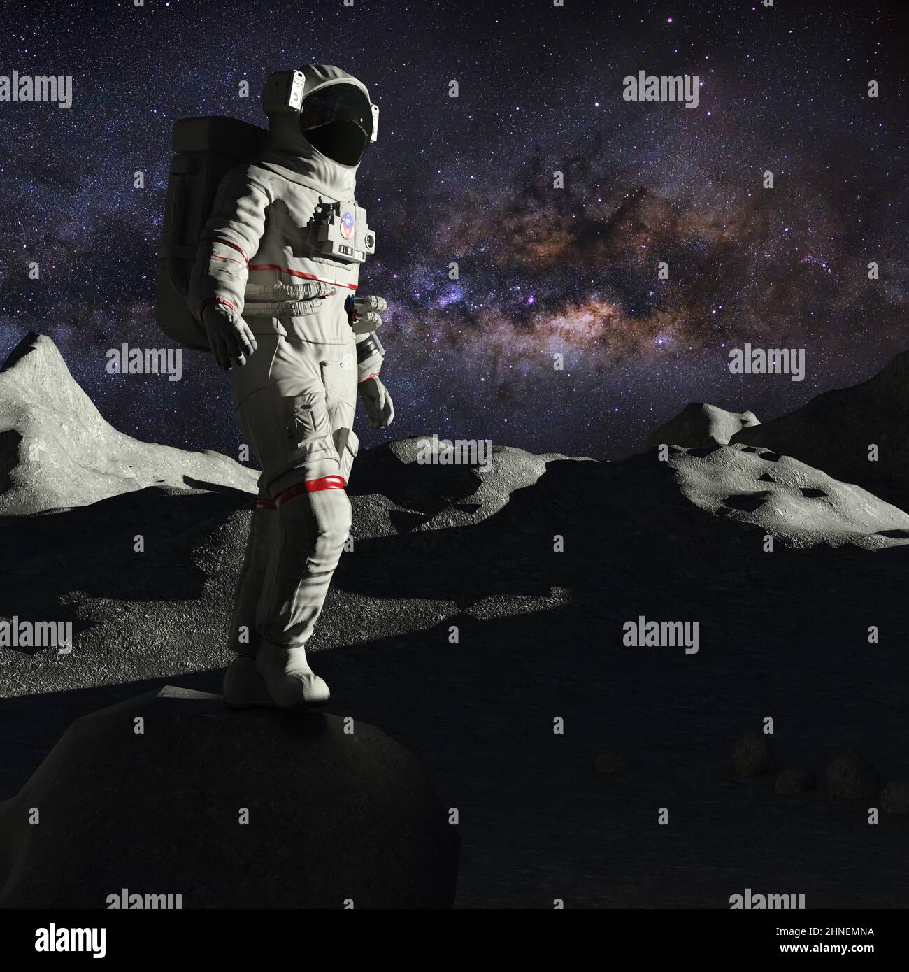 3D-illustration of an astronaut walking on the moon Stock Photo - Alamy