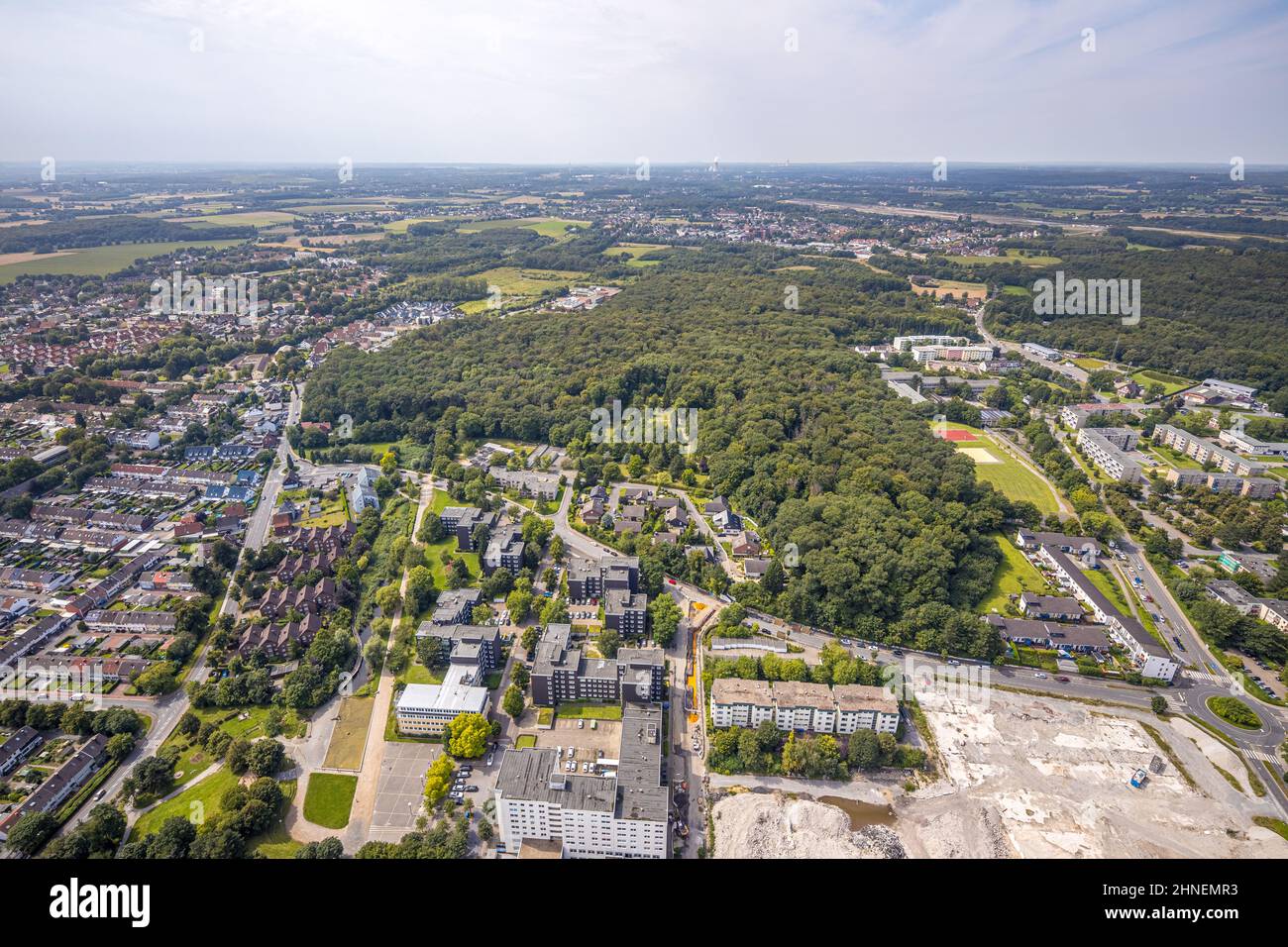 Aerial view, forest area between Kleiweg and Am Südhang in Weddinghofen, Bergkamen, Ruhr area, North Rhine-Westphalia, Germany, DE, Europe, forest, ae Stock Photo
