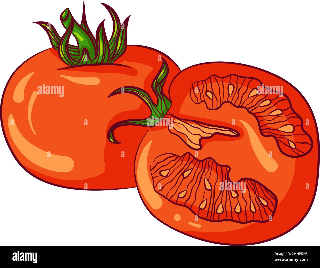 Whole and half tomato Stock Vector