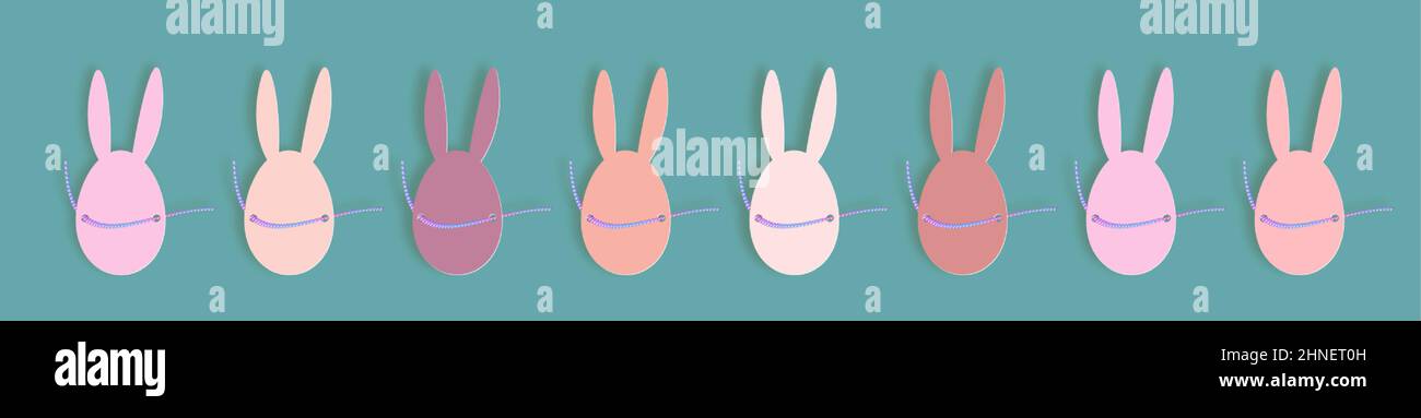 Bunny ears for Easter party, set collection of colorful egg tags, stickers Easter day celebration, paper cut style, vector illustration isolated on gr Stock Vector