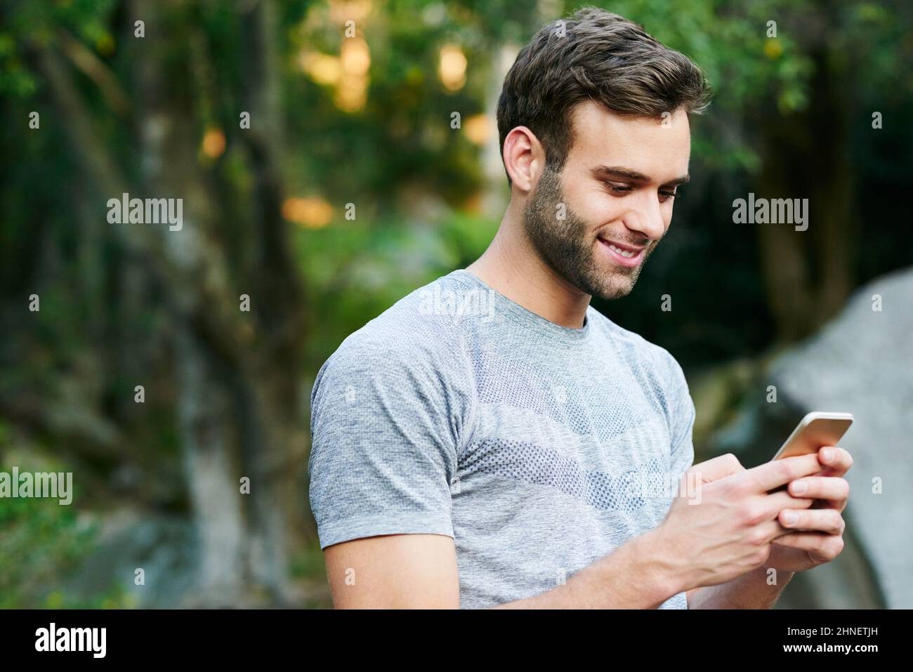 He never feels alone when he's connected Stock Photo
