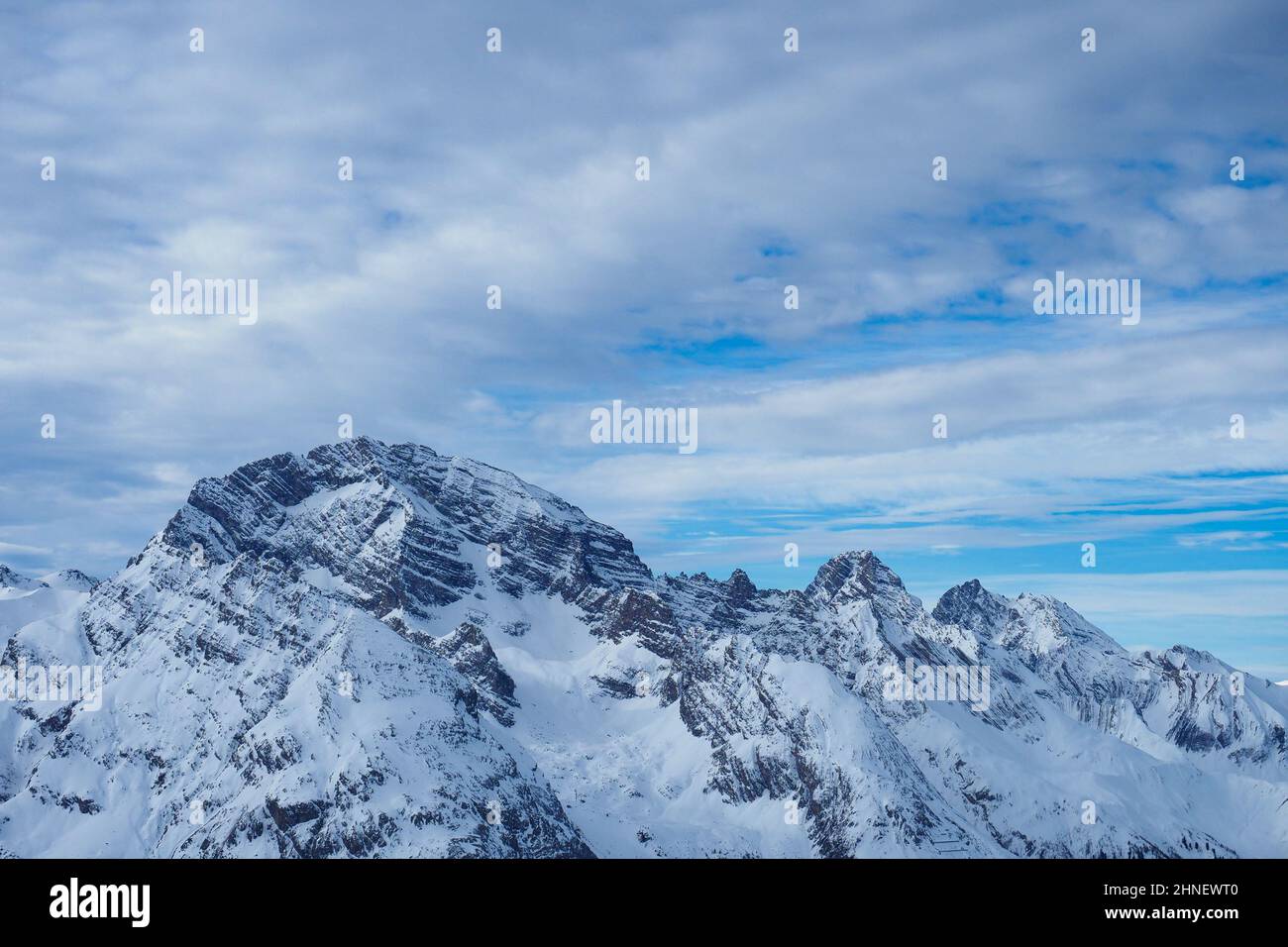 Piz Ela, a famous peak in Grisons, Switzerland, seen from Mount Darlux during winter conditions Stock Photo