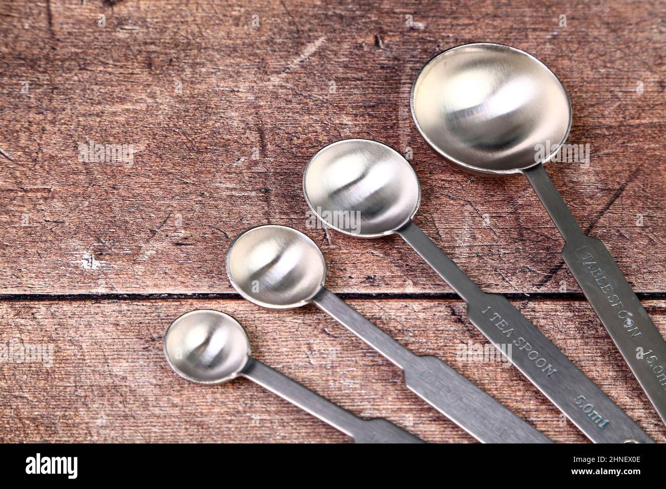 https://c8.alamy.com/comp/2HNEX0E/wooden-kitchen-table-with-a-set-of-stainless-steel-measuring-spoons-baking-concept-2HNEX0E.jpg