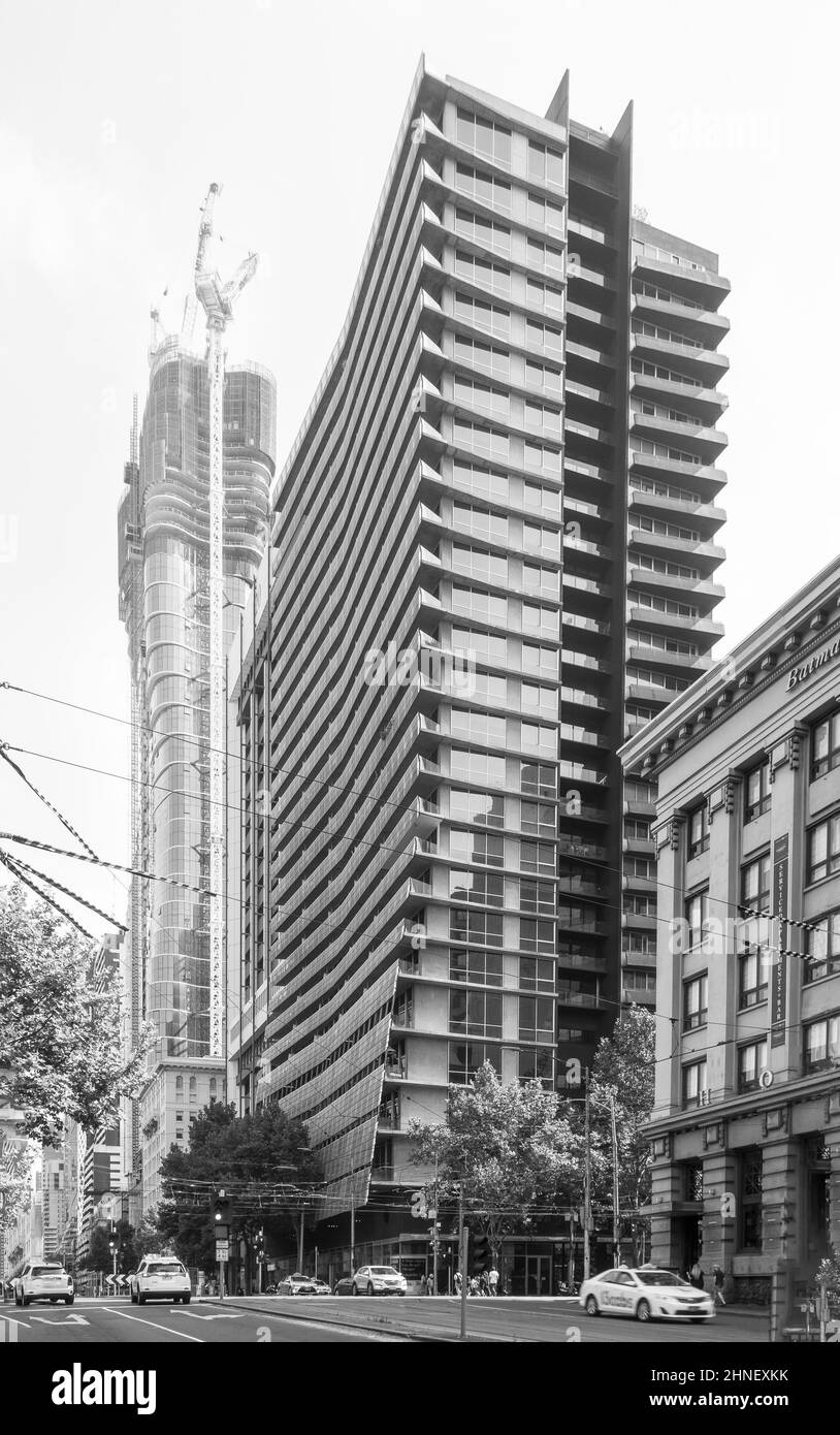 Melbourne, Victoria, Australia - Liberty apartment building by Elenberg Fraser in black and white Stock Photo