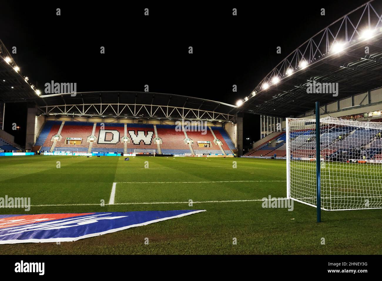 Wigan, UK. 15th Feb, 2022. A general view of the DW Stadium before the Sky Bet League One match between Wigan Athletic and Crewe Alexandra at DW Stadium on February 15th 2022 in Wigan, England. (Photo by Tony Taylor/phcimages.com) Credit: PHC Images/Alamy Live News Stock Photo