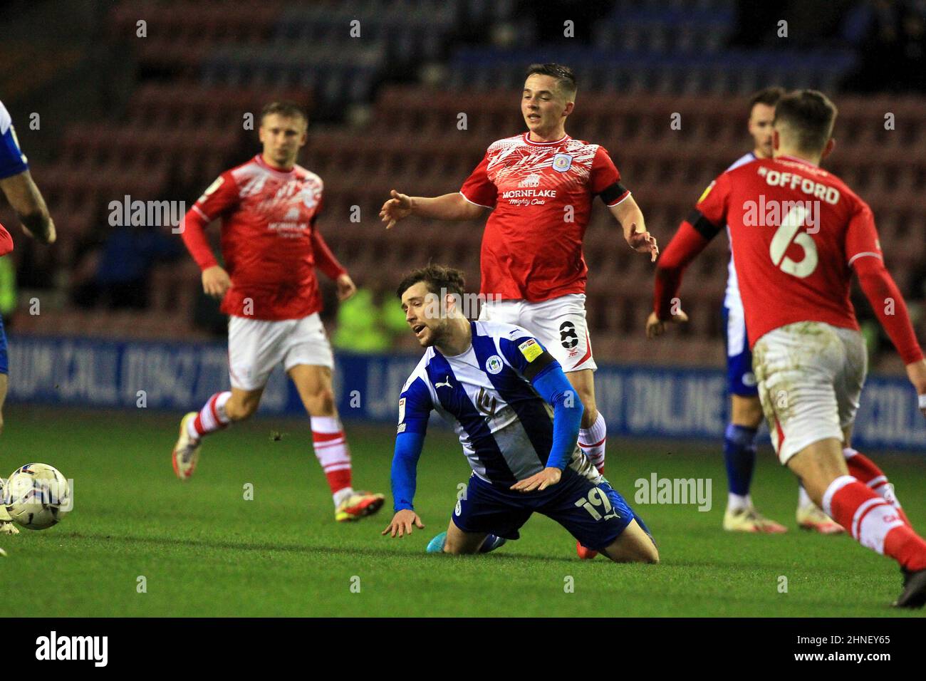 Wigan, UK. 15th Feb, 2022. Callum Lang of Wigan Athletic during the Sky Bet League One match between Wigan Athletic and Crewe Alexandra at DW Stadium on February 15th 2022 in Wigan, England. (Photo by Tony Taylor/phcimages.com) Credit: PHC Images/Alamy Live News Stock Photo
